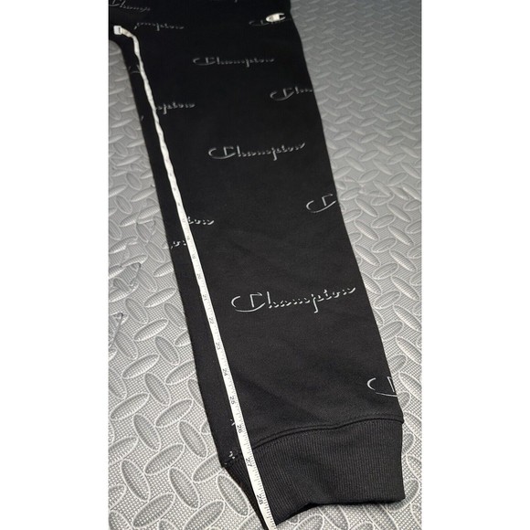 Champion Reverse Weave All Over Logo Print Black Boy 60% cotton Joggers Pants XL - Picture 4 of 11